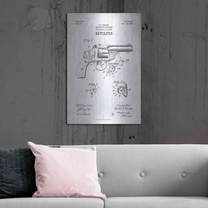 Luxe Metal Art 'Revolver Blueprint Patent White' Metal Wall Art,24x36