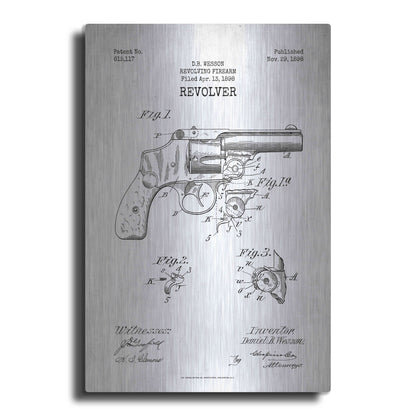 Luxe Metal Art 'Revolver Blueprint Patent White' Metal Wall Art