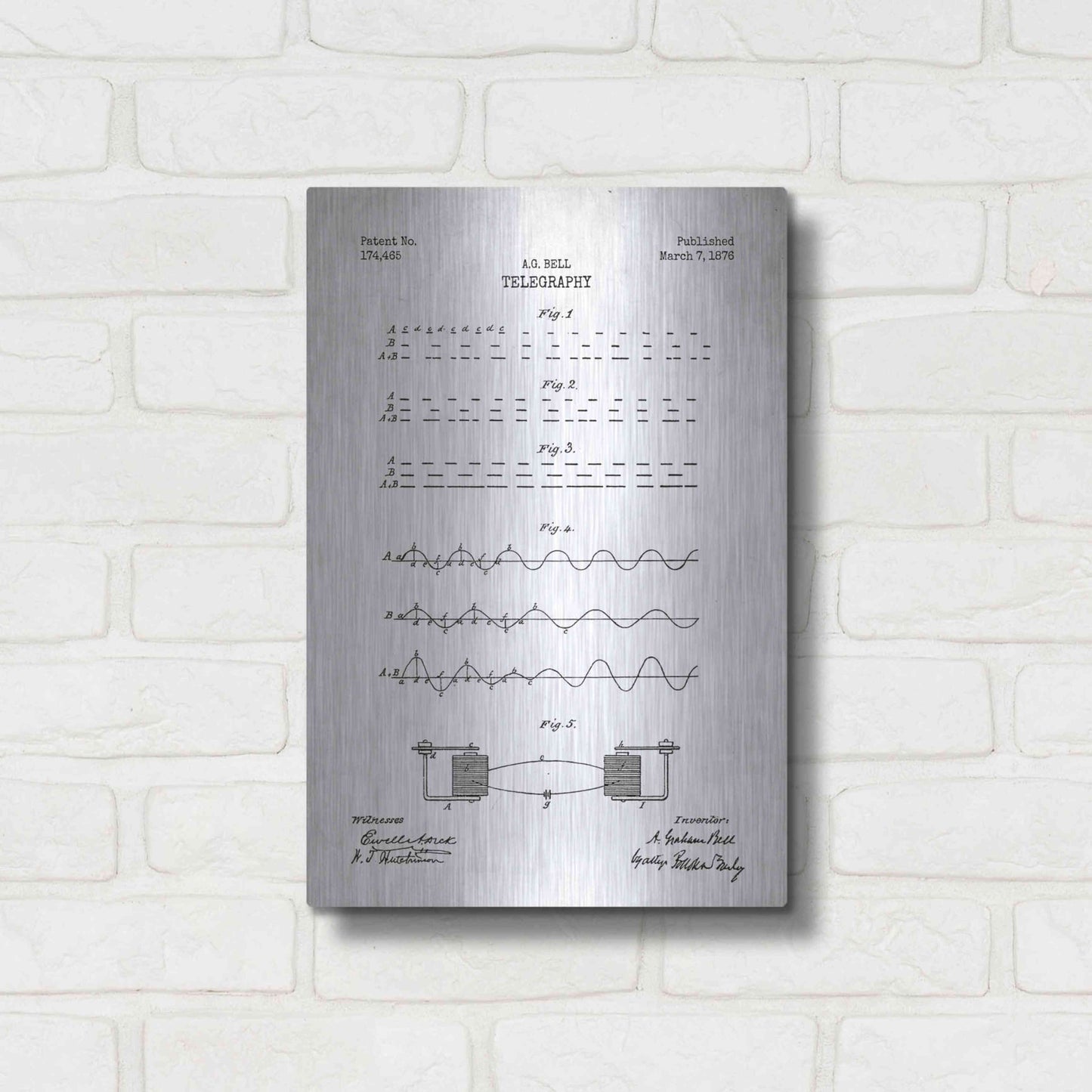 Luxe Metal Art 'Telegraphy Blueprint Patent White' Metal Wall Art,12x16