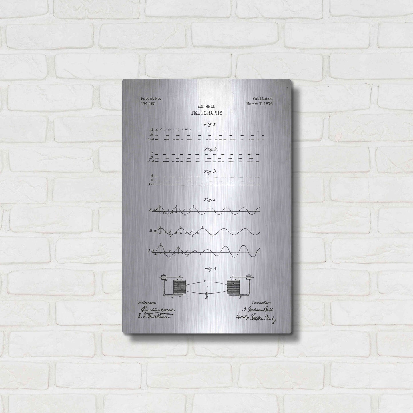 Luxe Metal Art 'Telegraphy Blueprint Patent White' Metal Wall Art,16x24