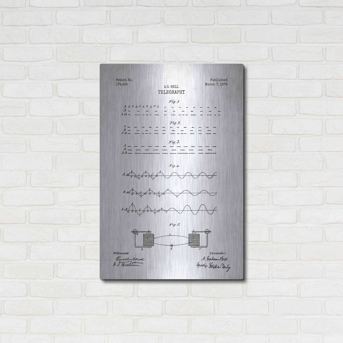 Luxe Metal Art 'Telegraphy Blueprint Patent White' Metal Wall Art,24x36