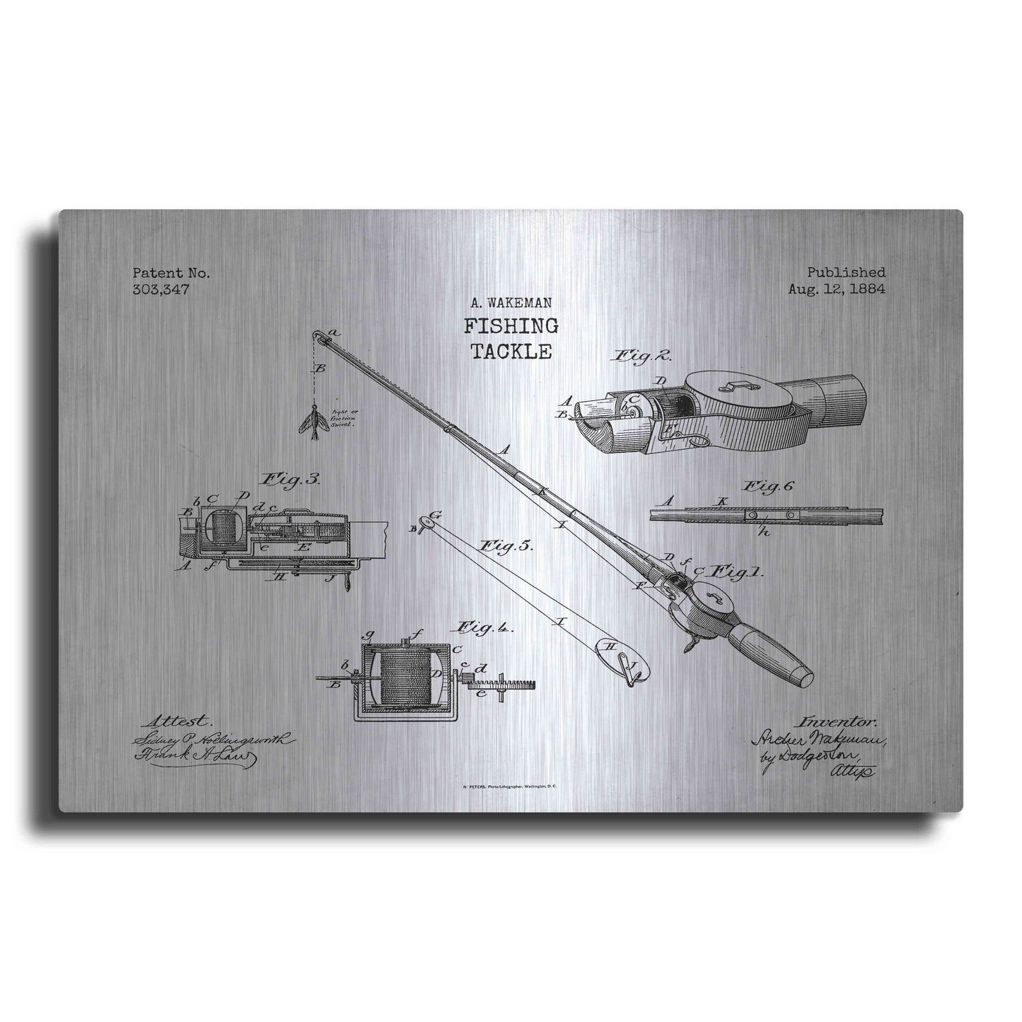 Luxe Metal Art 'Fishing Tackle Blueprint Patent White' Metal Wall Art