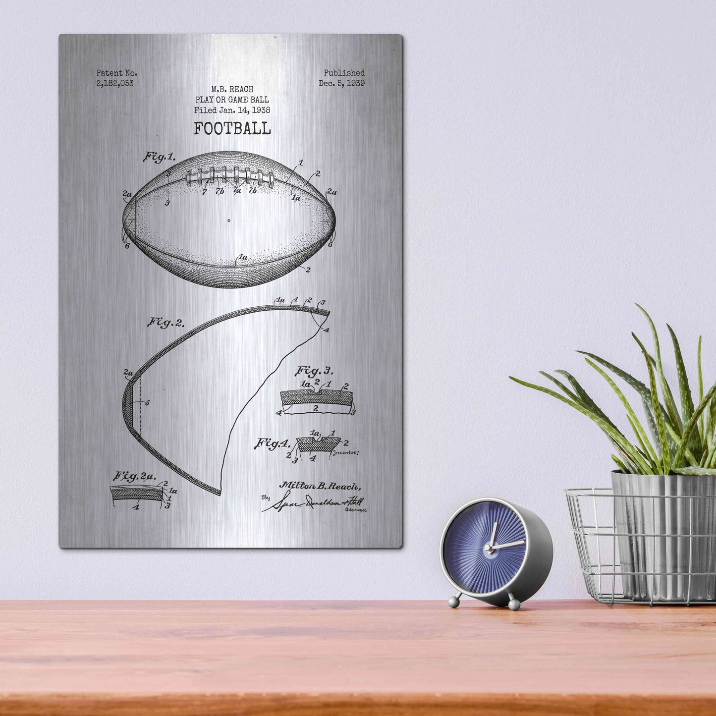 Luxe Metal Art 'Football Blueprint Patent White' Metal Wall Art,12x16