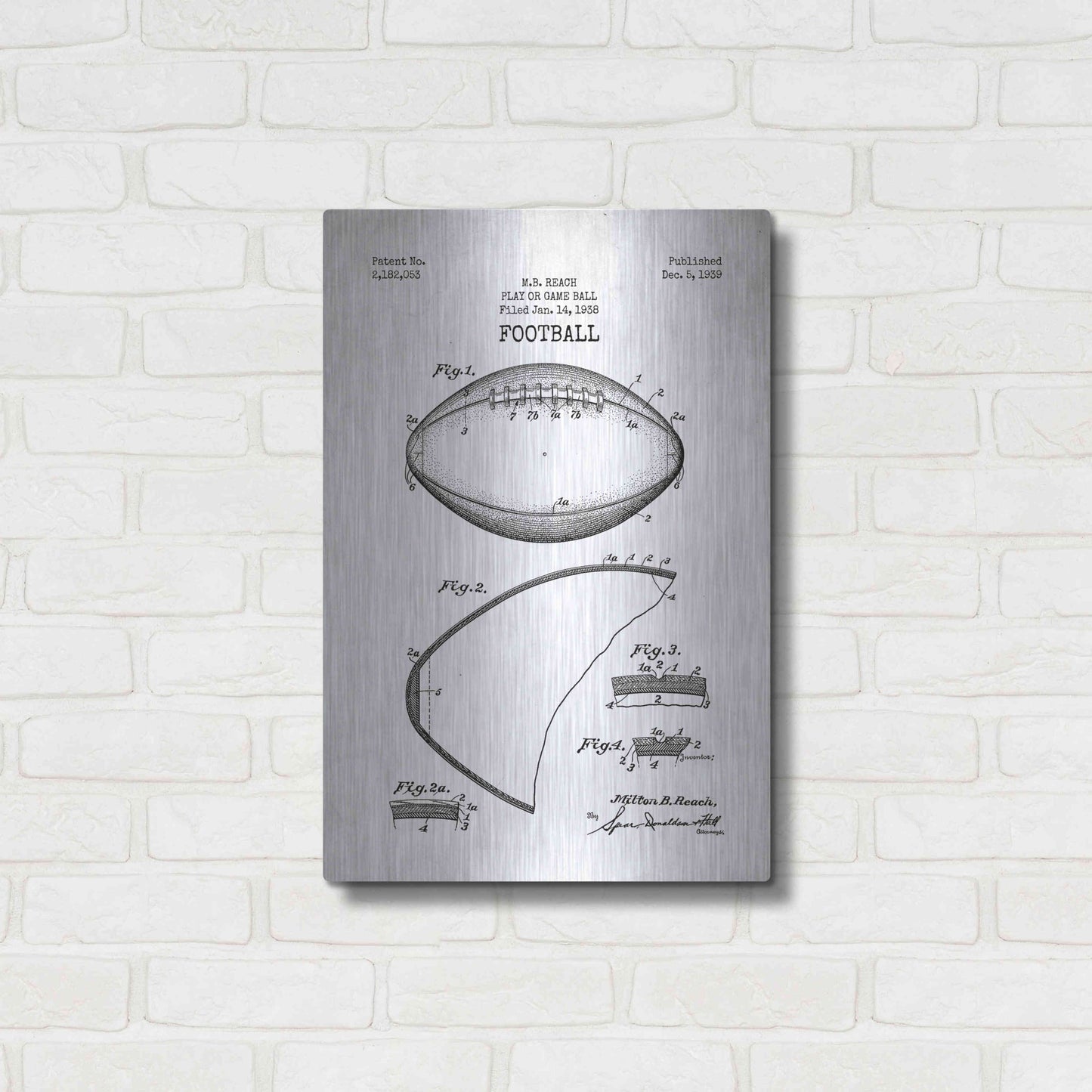 Luxe Metal Art 'Football Blueprint Patent White' Metal Wall Art,16x24