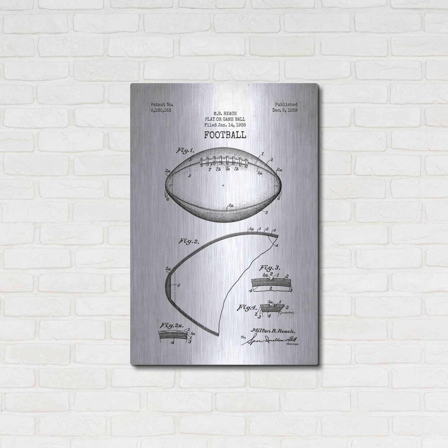 Luxe Metal Art 'Football Blueprint Patent White' Metal Wall Art,24x36