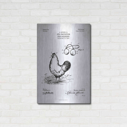 Luxe Metal Art 'Eye Protector for Chickens Blueprint Patent White' Metal Wall Art,24x36