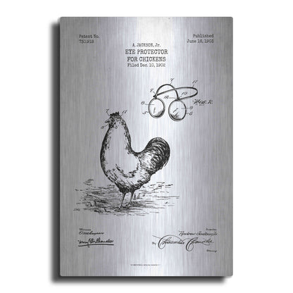 Luxe Metal Art 'Eye Protector for Chickens Blueprint Patent White' Metal Wall Art