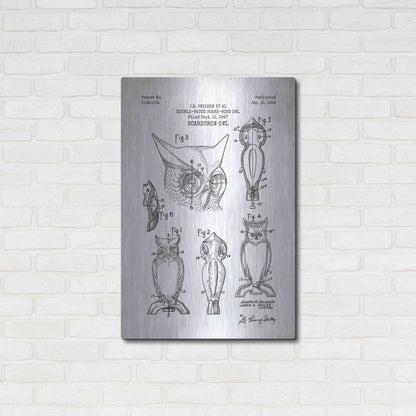 Luxe Metal Art 'Scarecrow Owl Blueprint Patent White' Metal Wall Art,24x36