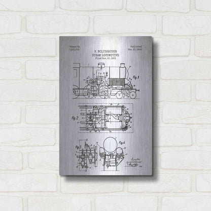 Luxe Metal Art 'Steam Locomotive Blueprint Patent White' Metal Wall Art,12x16