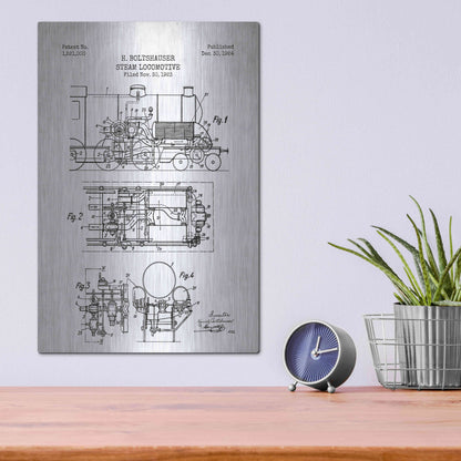 Luxe Metal Art 'Steam Locomotive Blueprint Patent White' Metal Wall Art,12x16