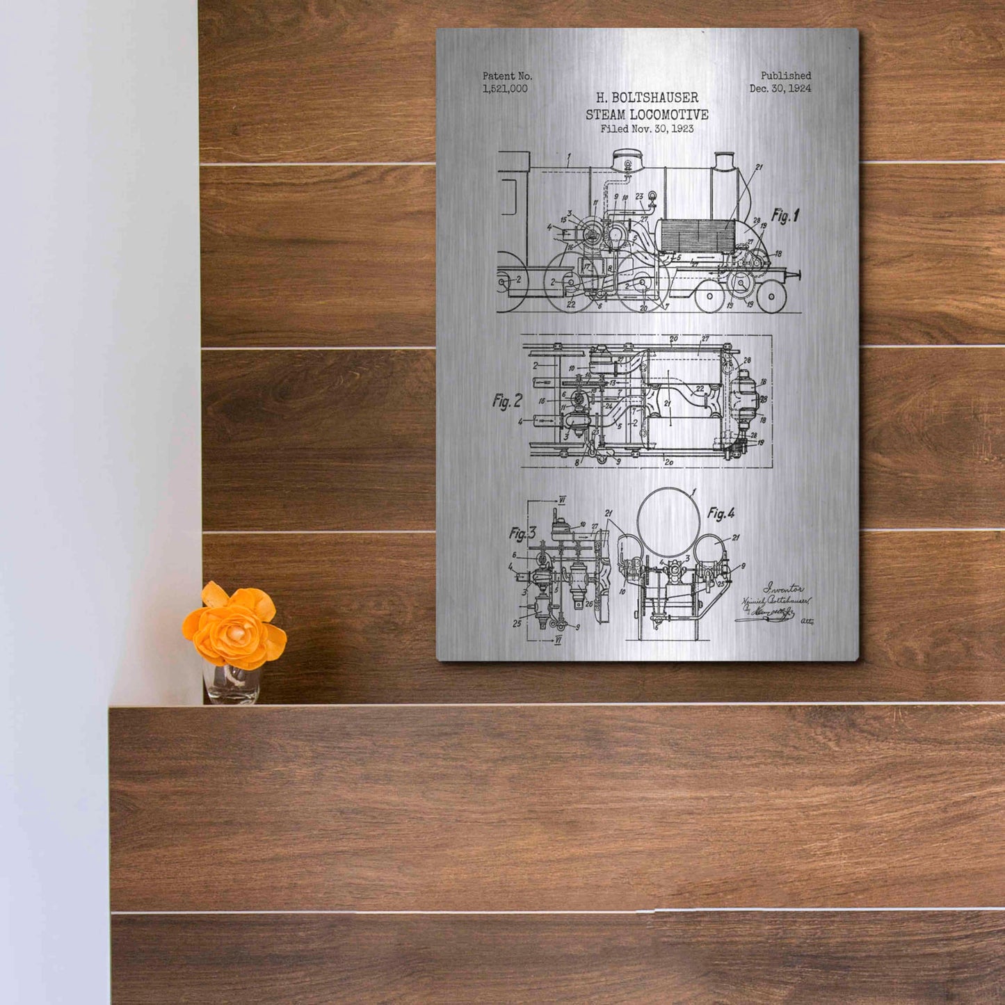 Luxe Metal Art 'Steam Locomotive Blueprint Patent White' Metal Wall Art,12x16