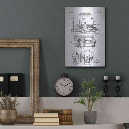 Luxe Metal Art 'Steam Locomotive Blueprint Patent White' Metal Wall Art,12x16