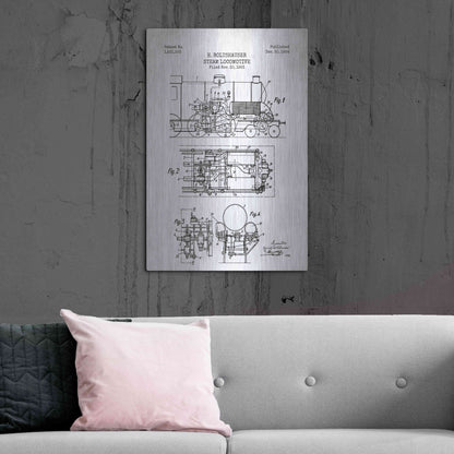 Luxe Metal Art 'Steam Locomotive Blueprint Patent White' Metal Wall Art,24x36