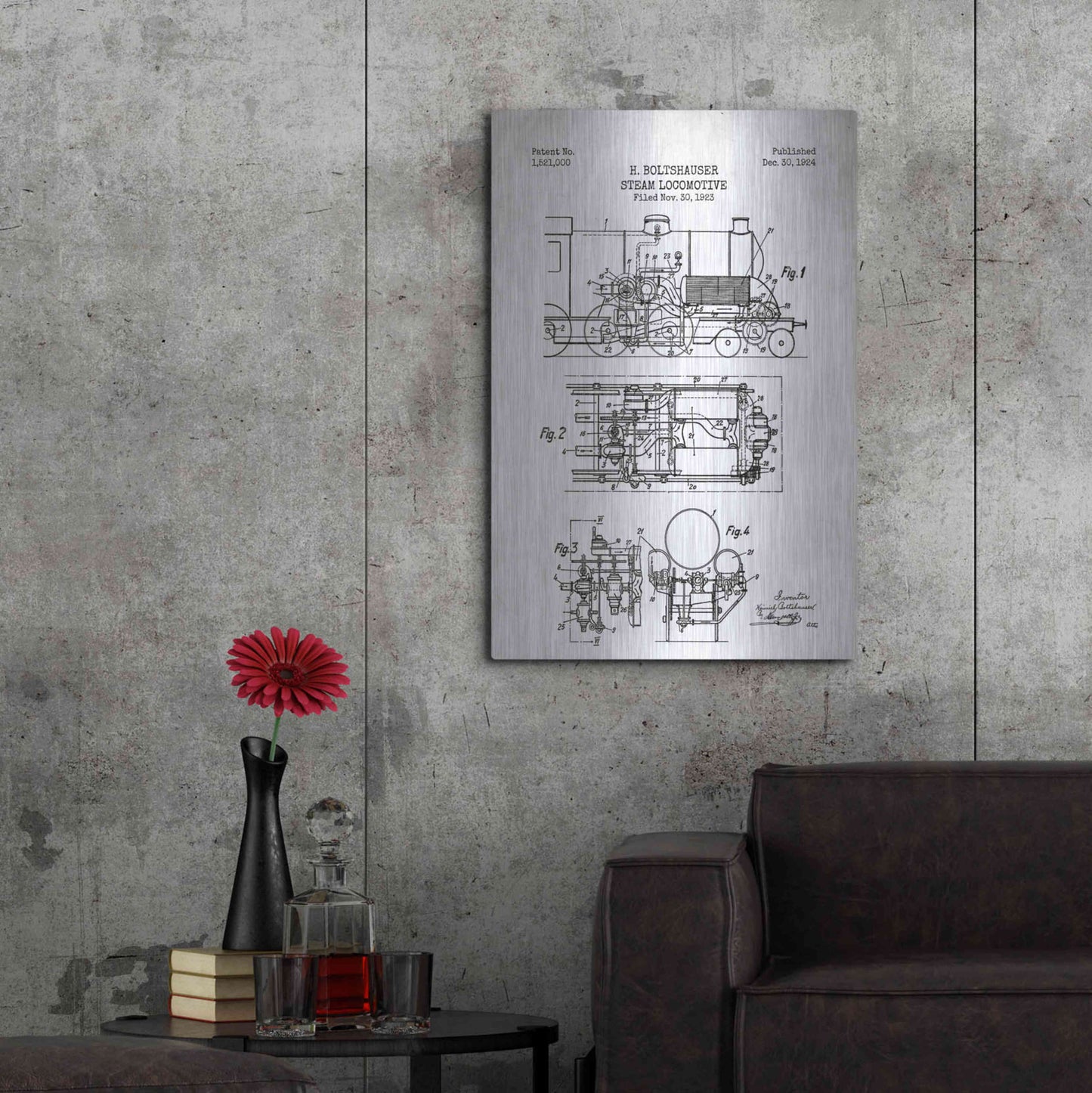 Luxe Metal Art 'Steam Locomotive Blueprint Patent White' Metal Wall Art,24x36