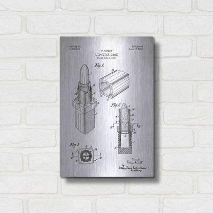 Luxe Metal Art 'Lipstick Case Blueprint Patent White' Metal Wall Art,12x16