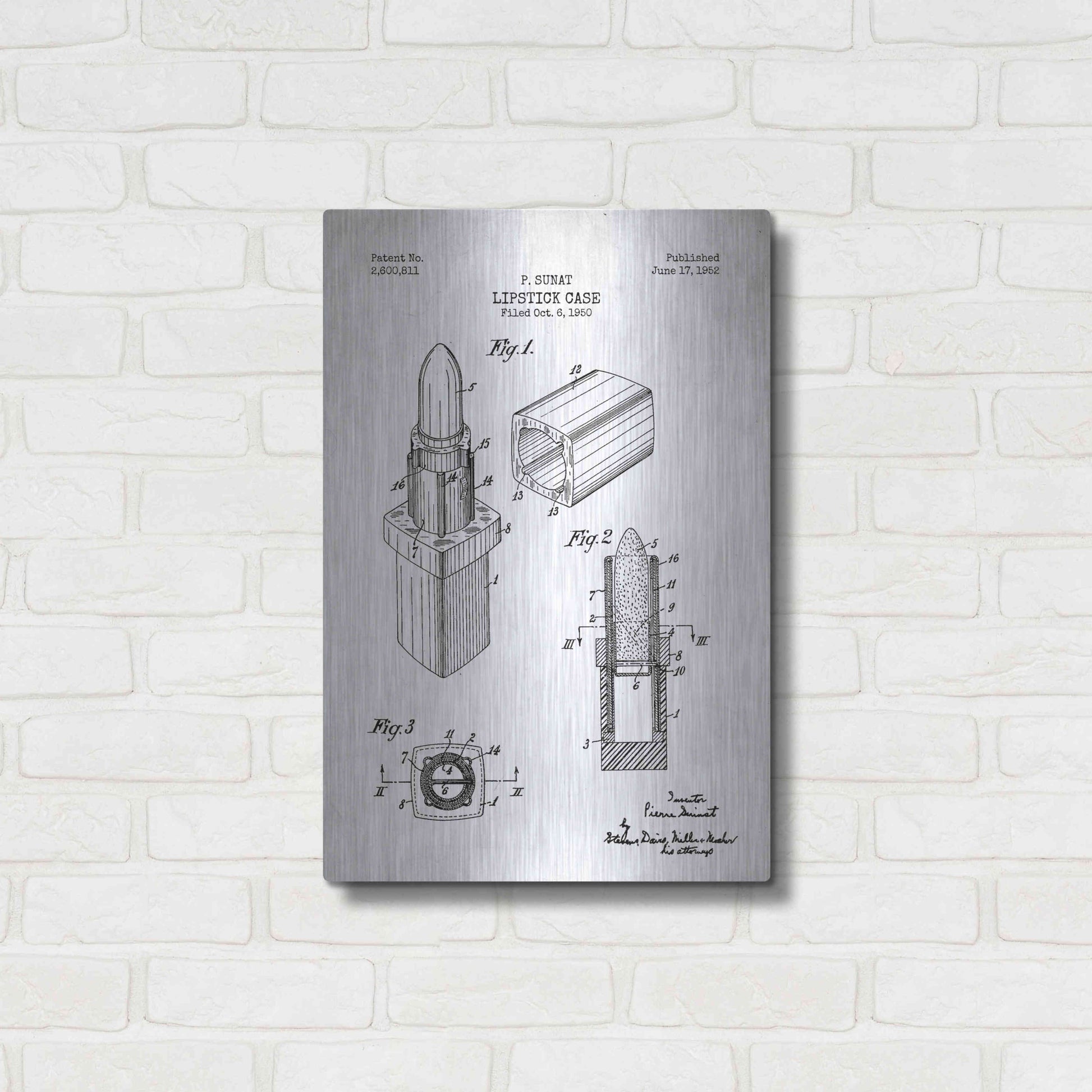 Luxe Metal Art 'Lipstick Case Blueprint Patent White' Metal Wall Art,16x24