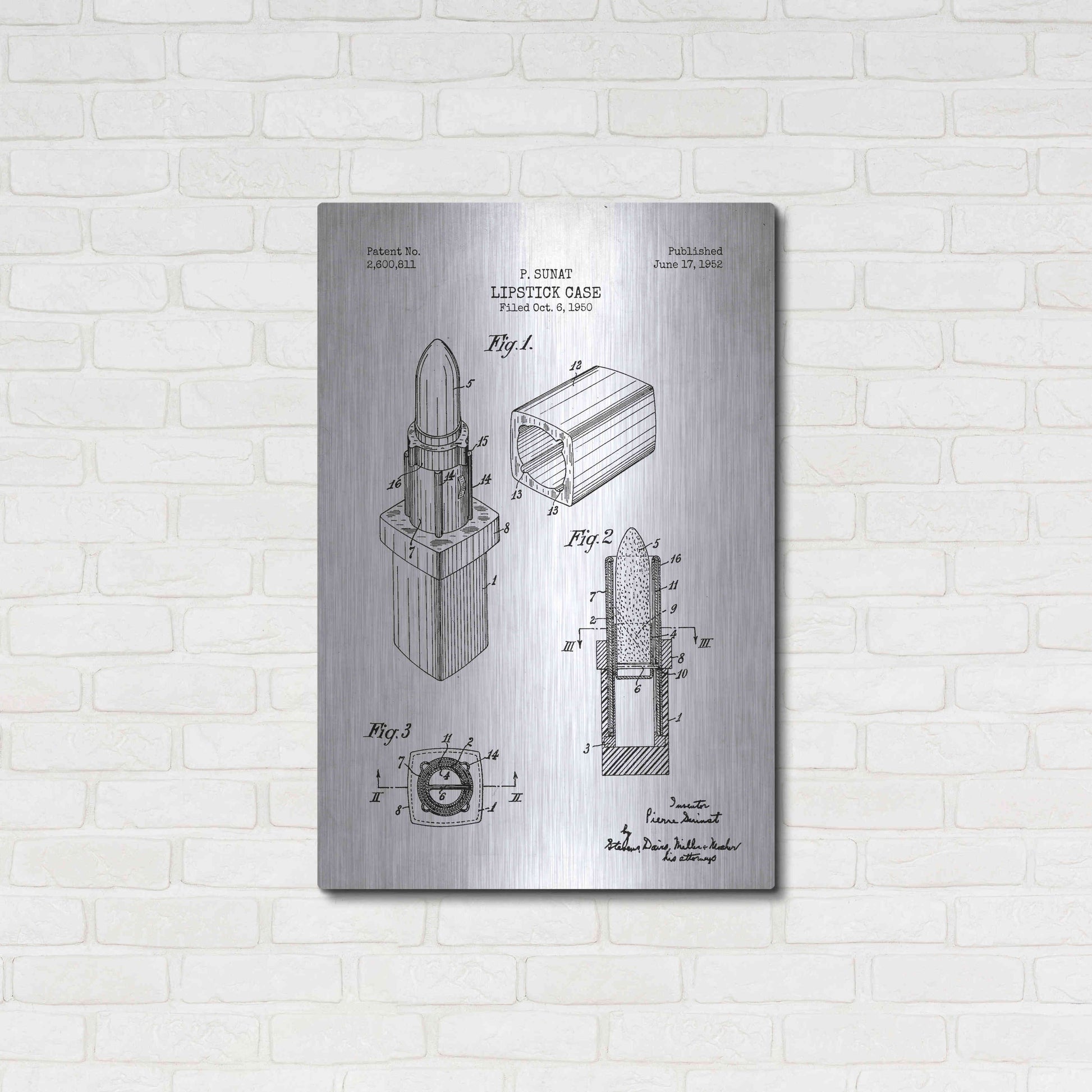 Luxe Metal Art 'Lipstick Case Blueprint Patent White' Metal Wall Art,24x36