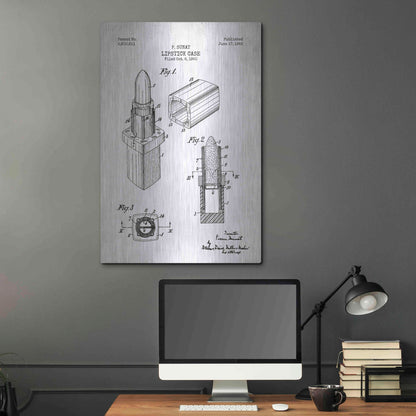 Luxe Metal Art 'Lipstick Case Blueprint Patent White' Metal Wall Art,24x36