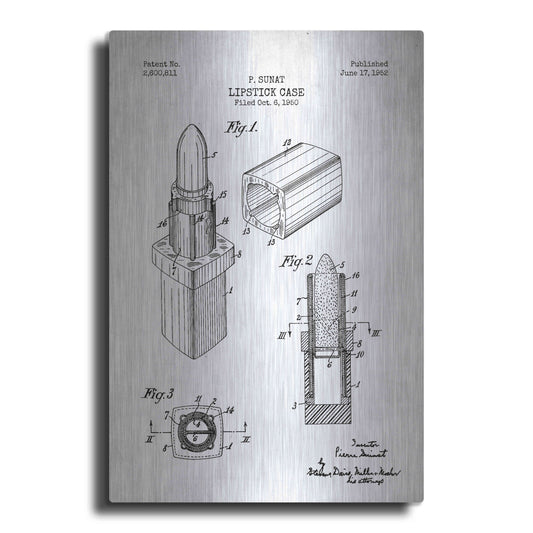 Luxe Metal Art 'Lipstick Case Blueprint Patent White' Metal Wall Art