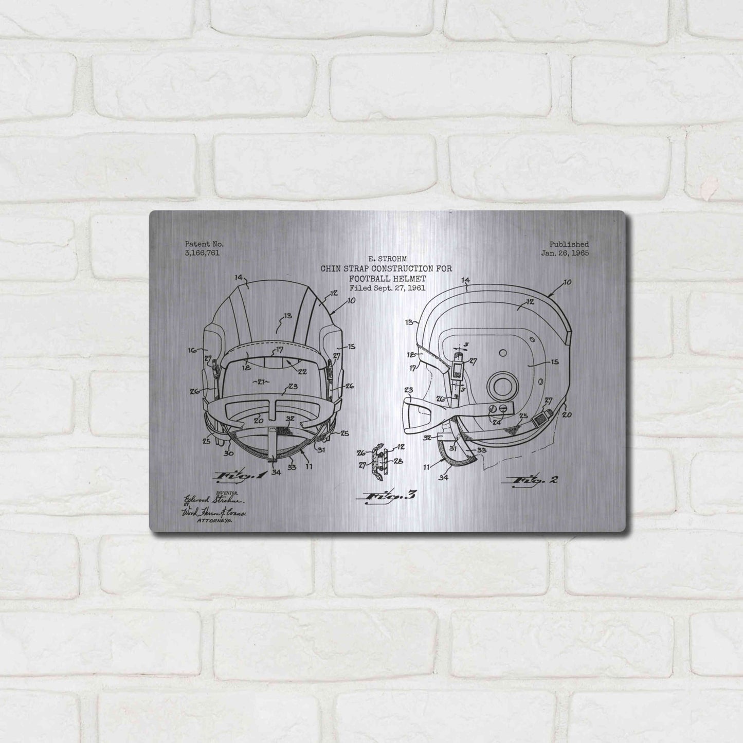 Luxe Metal Art 'Modern Football Helmet Blueprint Patent White' Metal Wall Art,16x12