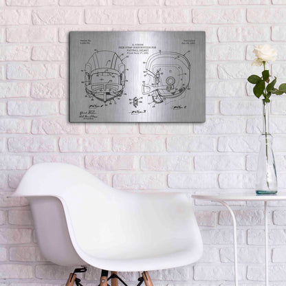 Luxe Metal Art 'Modern Football Helmet Blueprint Patent White' Metal Wall Art,24x16