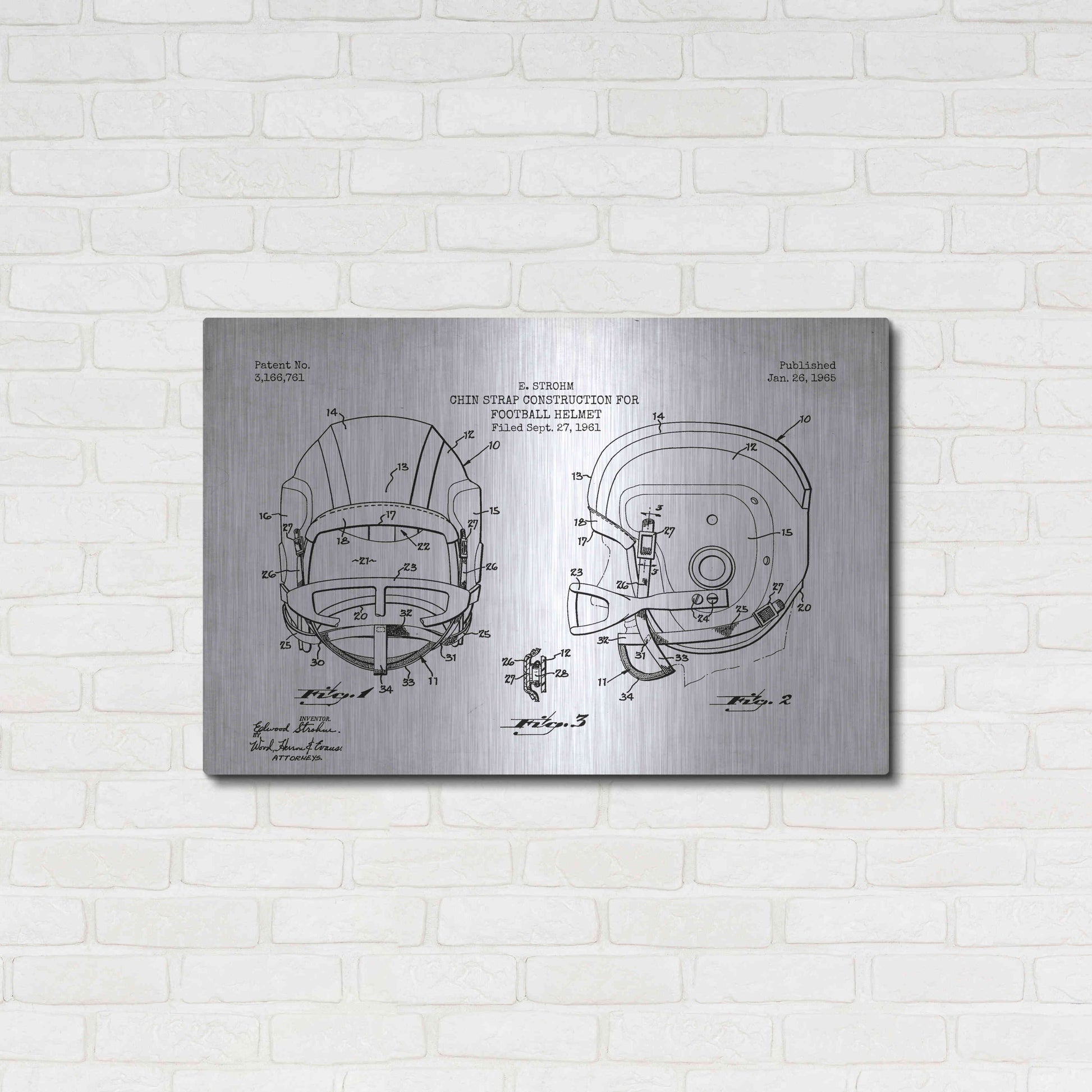 Luxe Metal Art 'Modern Football Helmet Blueprint Patent White' Metal Wall Art,36x24