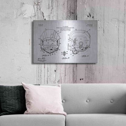 Luxe Metal Art 'Modern Football Helmet Blueprint Patent White' Metal Wall Art,36x24