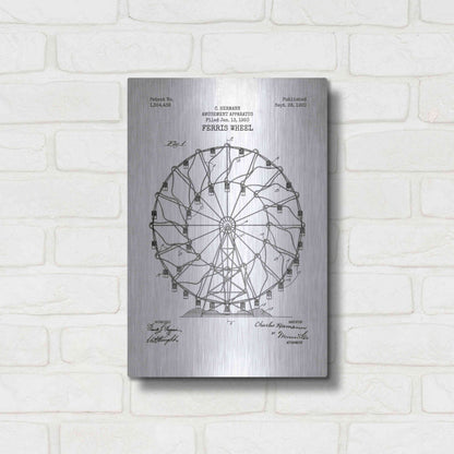 Luxe Metal Art 'Ferris Wheel, 1920 Blueprint Patent White' Metal Wall Art,12x16