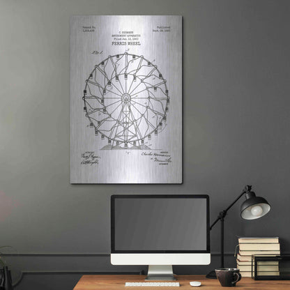 Luxe Metal Art 'Ferris Wheel, 1920 Blueprint Patent White' Metal Wall Art,24x36