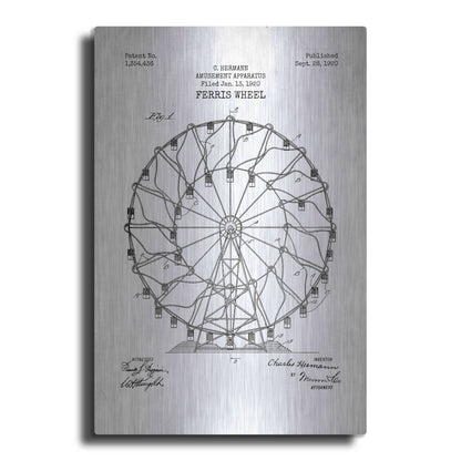 Luxe Metal Art 'Ferris Wheel, 1920 Blueprint Patent White' Metal Wall Art