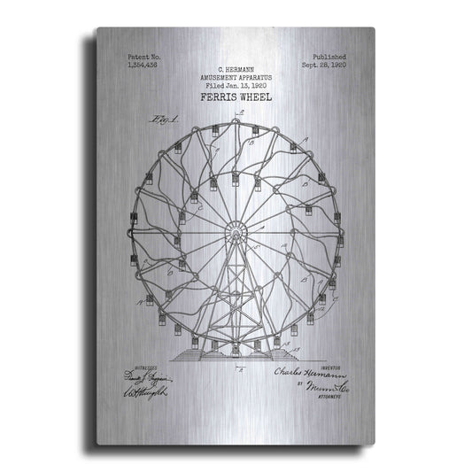 Luxe Metal Art 'Ferris Wheel, 1920 Blueprint Patent White' Metal Wall Art