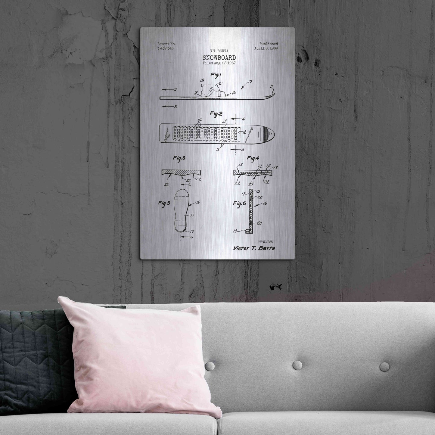 Luxe Metal Art 'Snowboard, 1969 Blueprint Patent White' Metal Wall Art,24x36