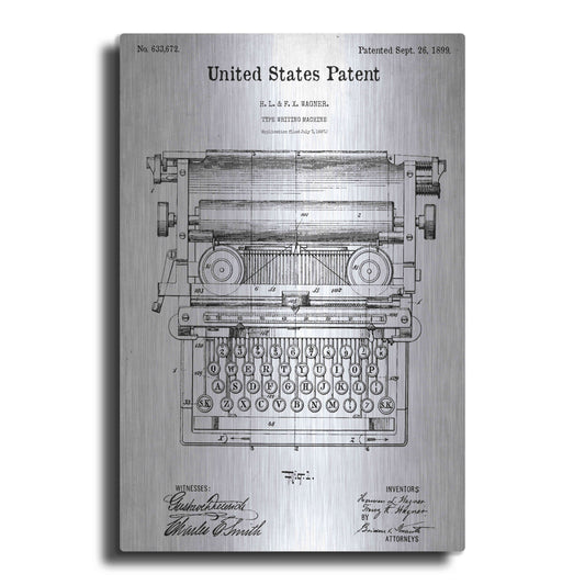 Luxe Metal Art 'Typewriter Vintage Blueprint Patent White' Metal Wall Art