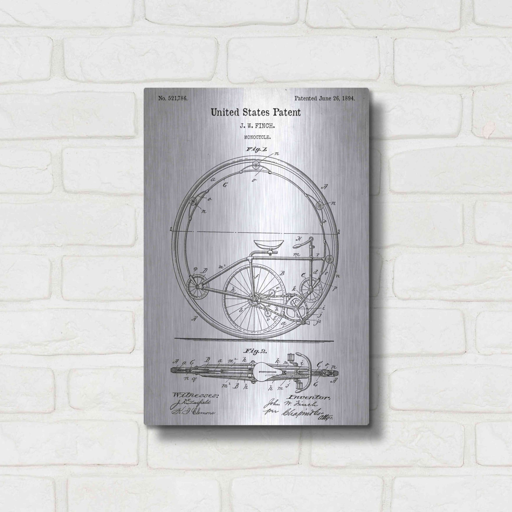 Luxe Metal Art 'Monocycle Vintage Patent White' Metal Wall Art,12x16