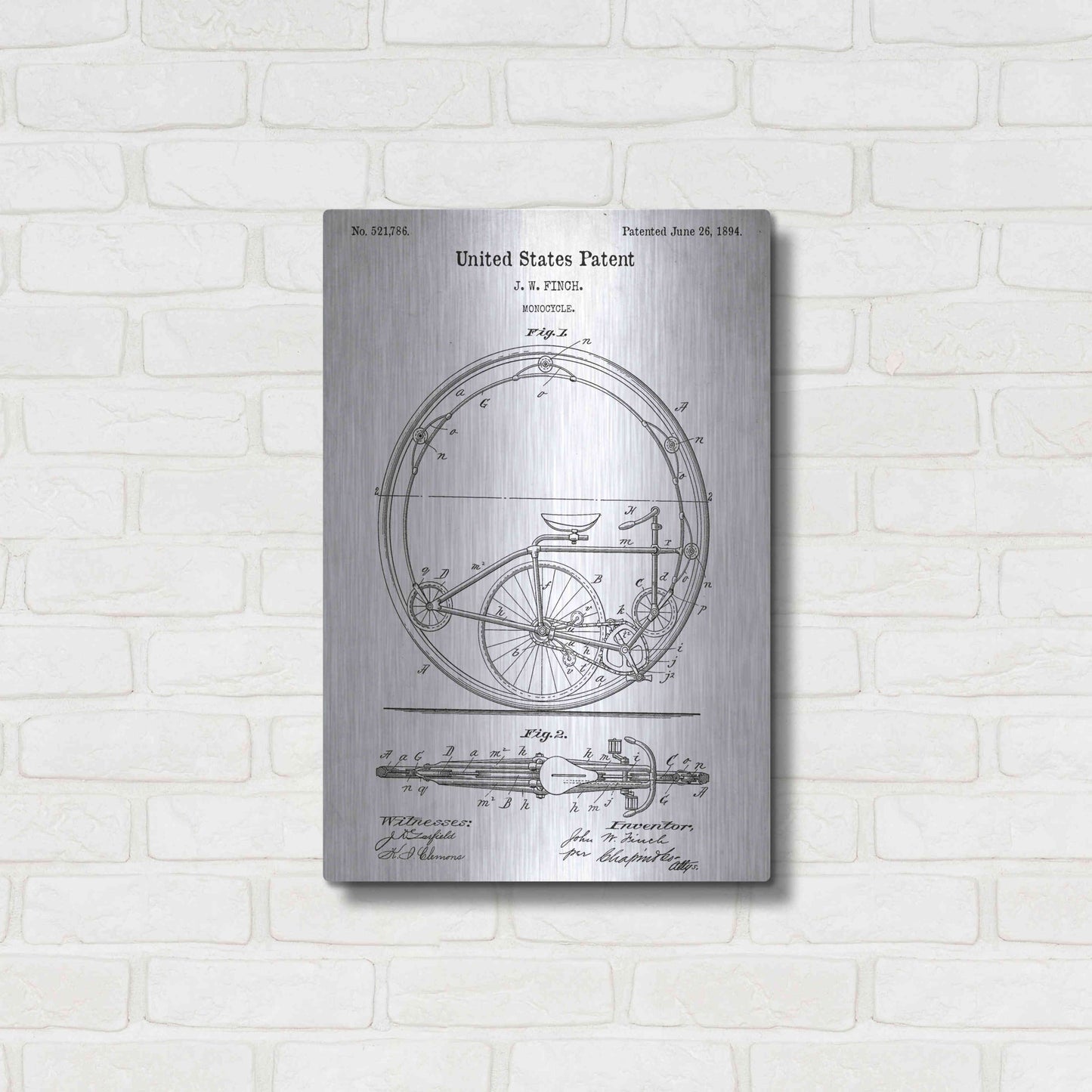 Luxe Metal Art 'Monocycle Vintage Patent White' Metal Wall Art,16x24