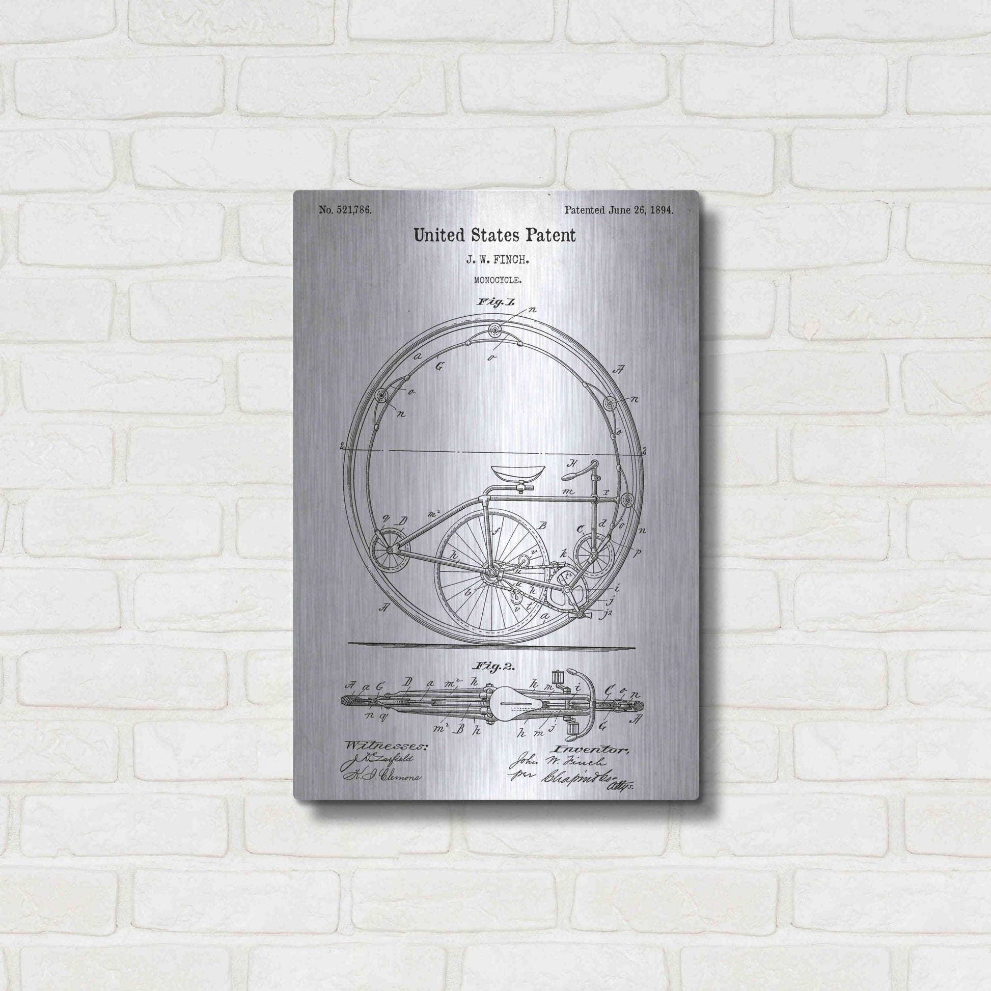 Luxe Metal Art 'Monocycle Vintage Patent White' Metal Wall Art,16x24