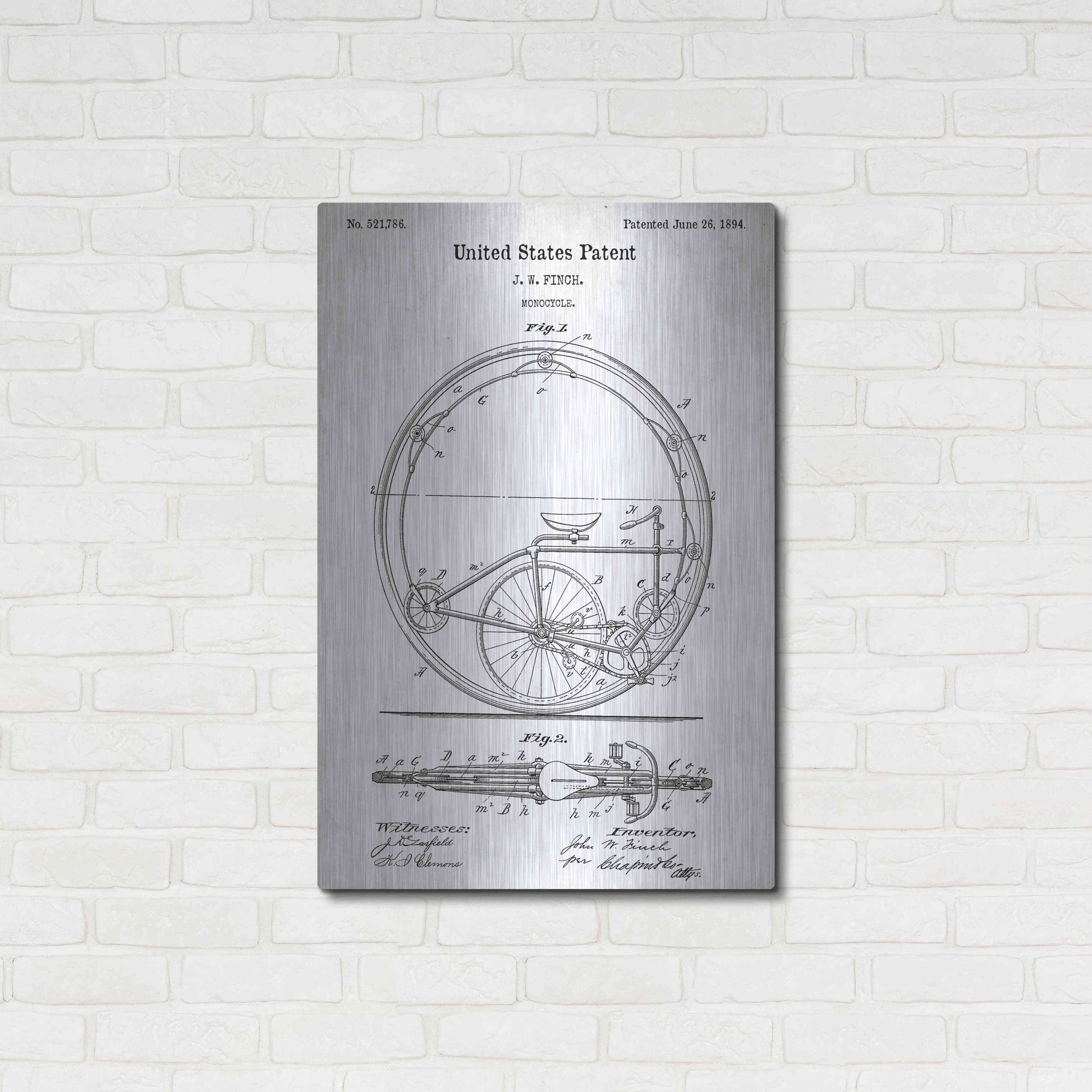 Luxe Metal Art 'Monocycle Vintage Patent White' Metal Wall Art,24x36