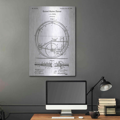 Luxe Metal Art 'Monocycle Vintage Patent White' Metal Wall Art,24x36