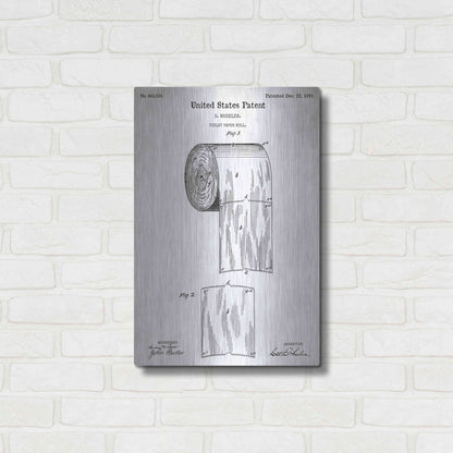 Luxe Metal Art 'Toilet Paper Roll Vintage Patent White' Metal Wall Art,16x24