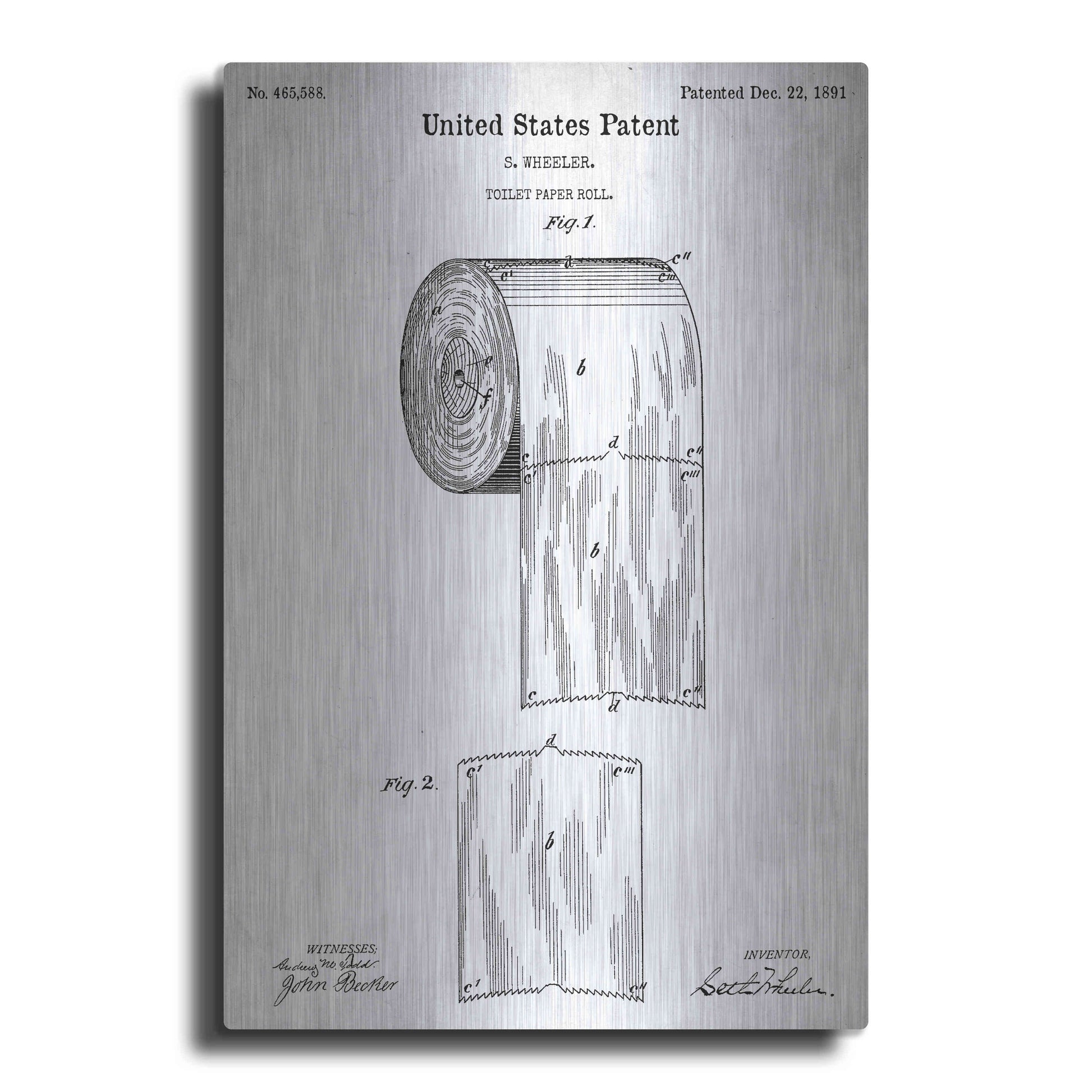 Luxe Metal Art 'Toilet Paper Roll Vintage Patent White' Metal Wall Art