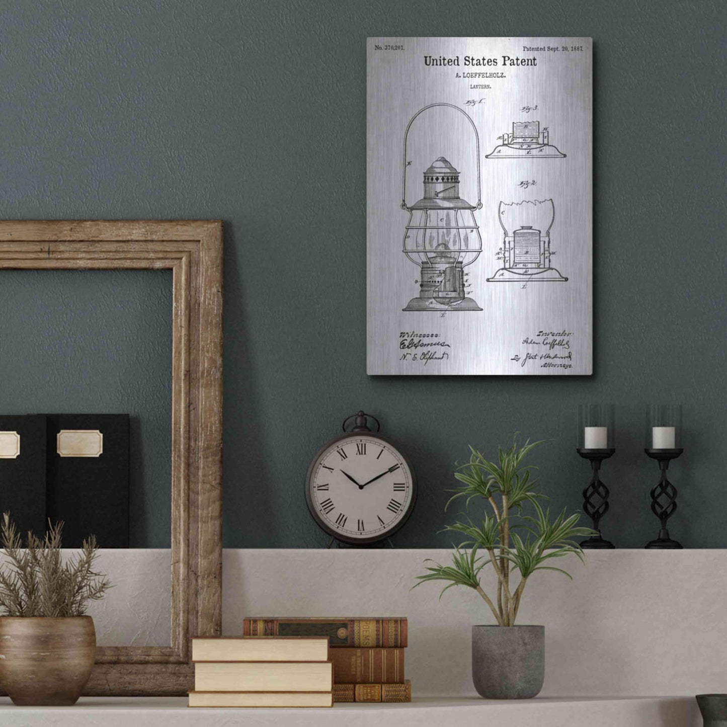 Luxe Metal Art 'Lantern Vintage Patent White' Metal Wall Art,12x16