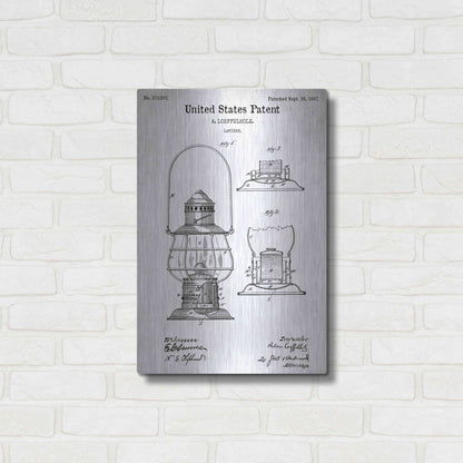 Luxe Metal Art 'Lantern Vintage Patent White' Metal Wall Art,16x24