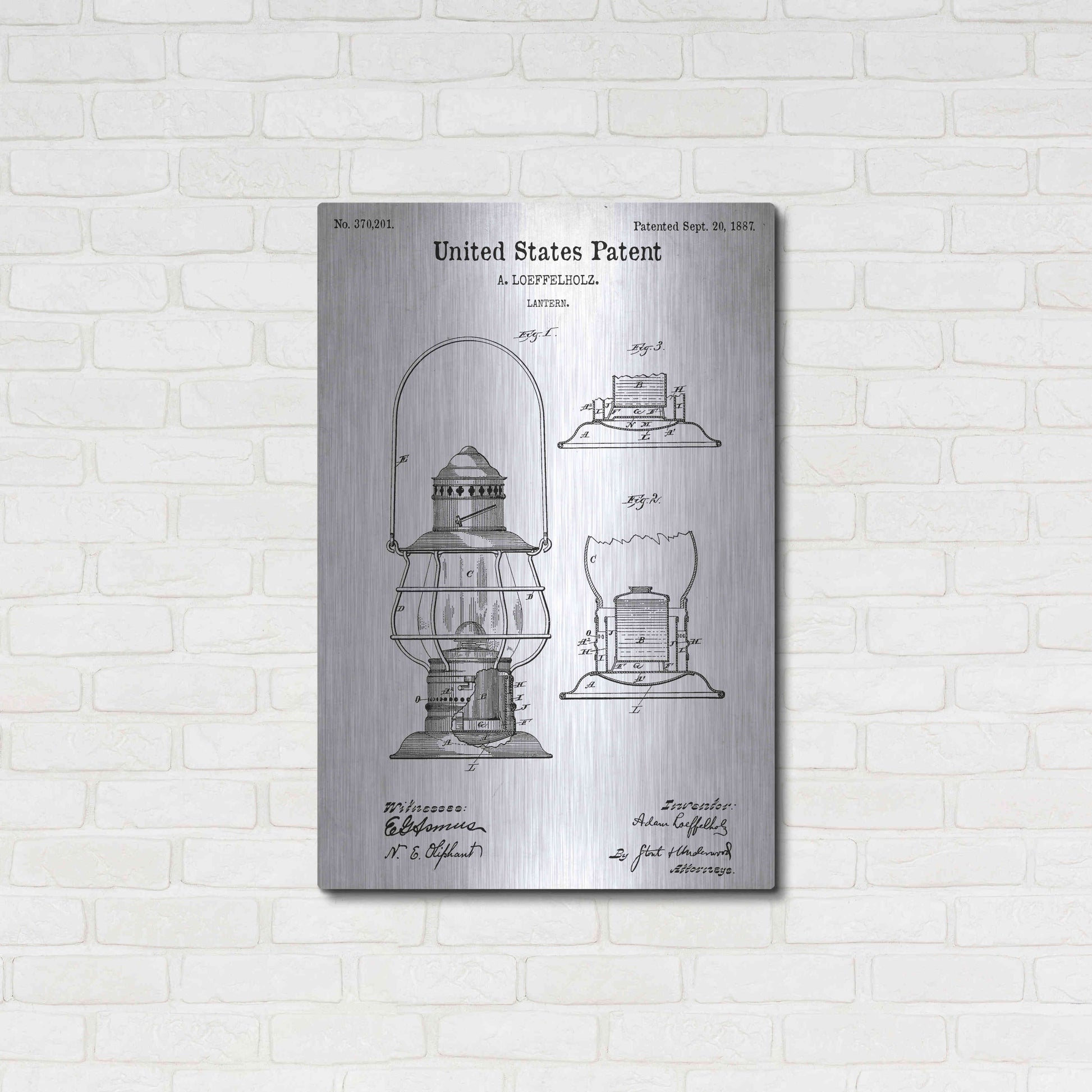 Luxe Metal Art 'Lantern Vintage Patent White' Metal Wall Art,24x36