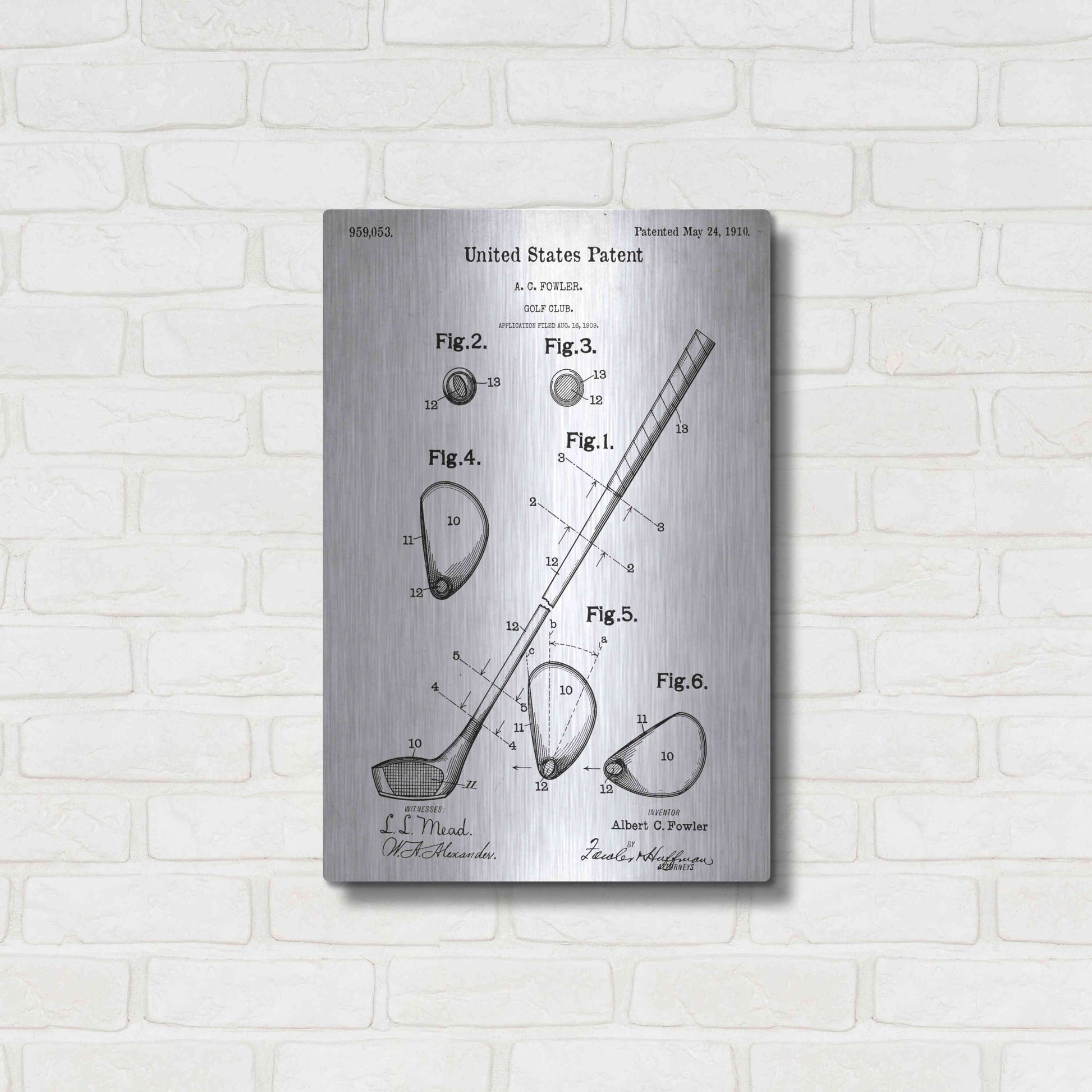 Luxe Metal Art 'Golf Club Vintage Blueprint Patent White' Metal Wall Art,16x24