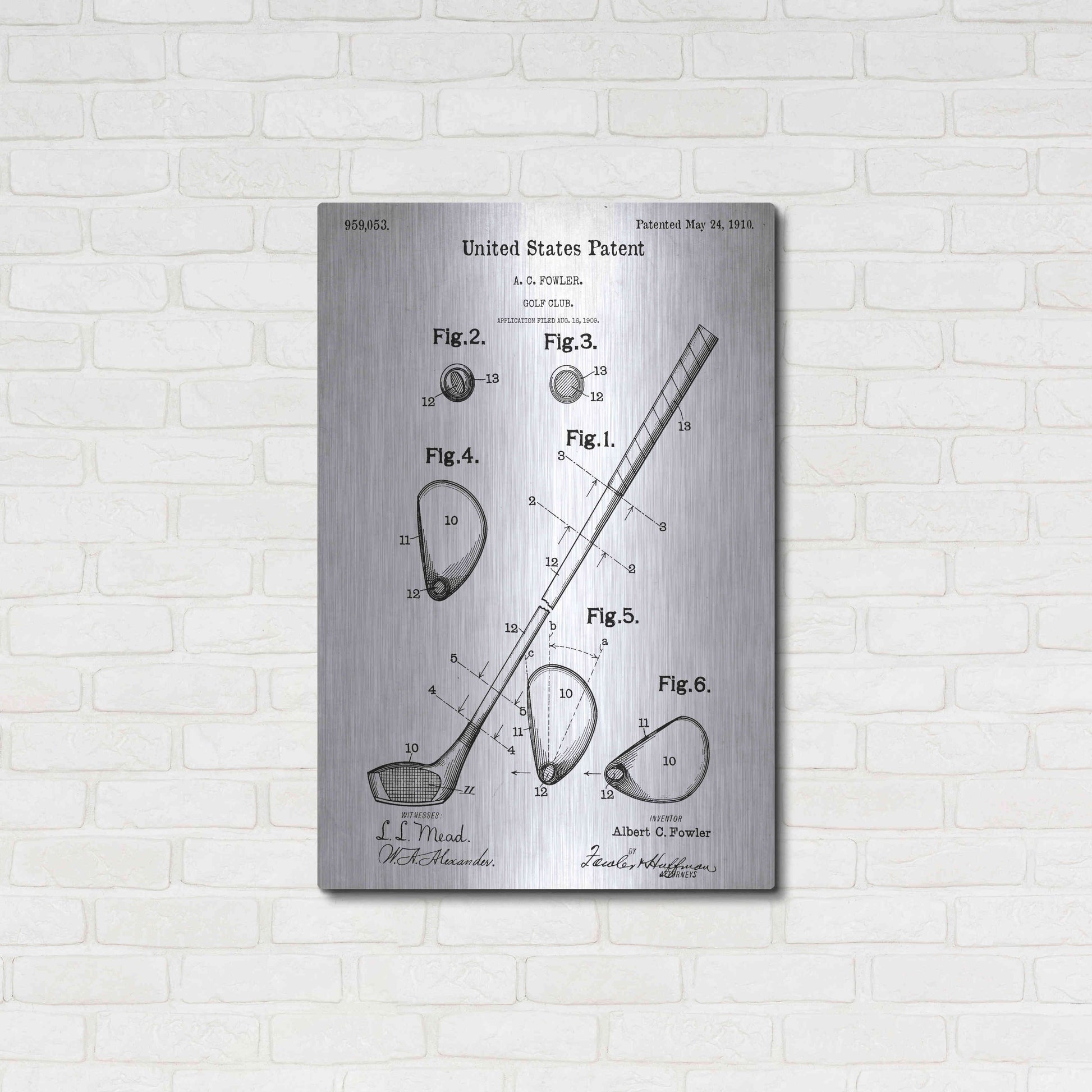 Luxe Metal Art 'Golf Club Vintage Blueprint Patent White' Metal Wall Art,24x36