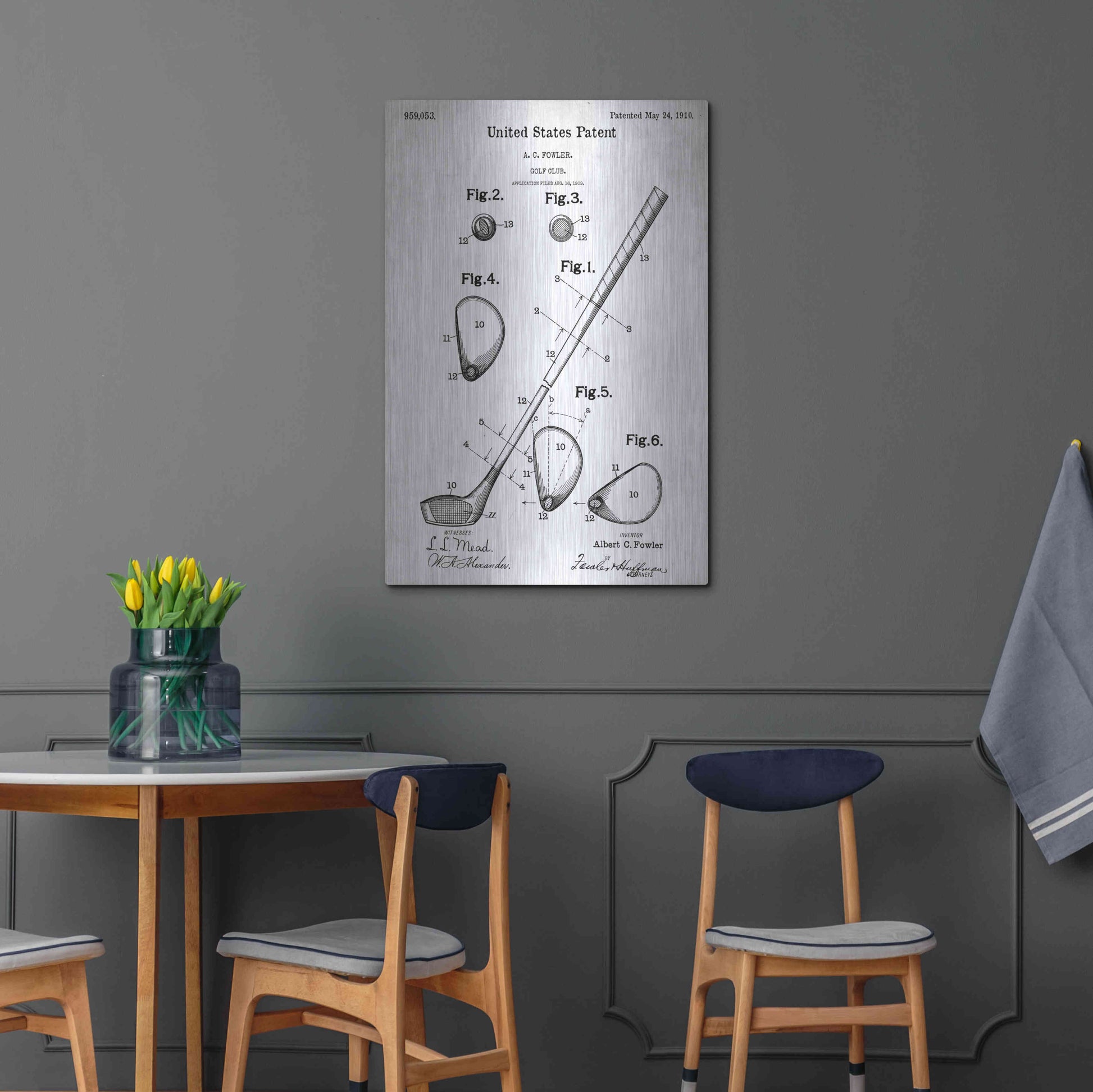 Luxe Metal Art 'Golf Club Vintage Blueprint Patent White' Metal Wall Art,24x36