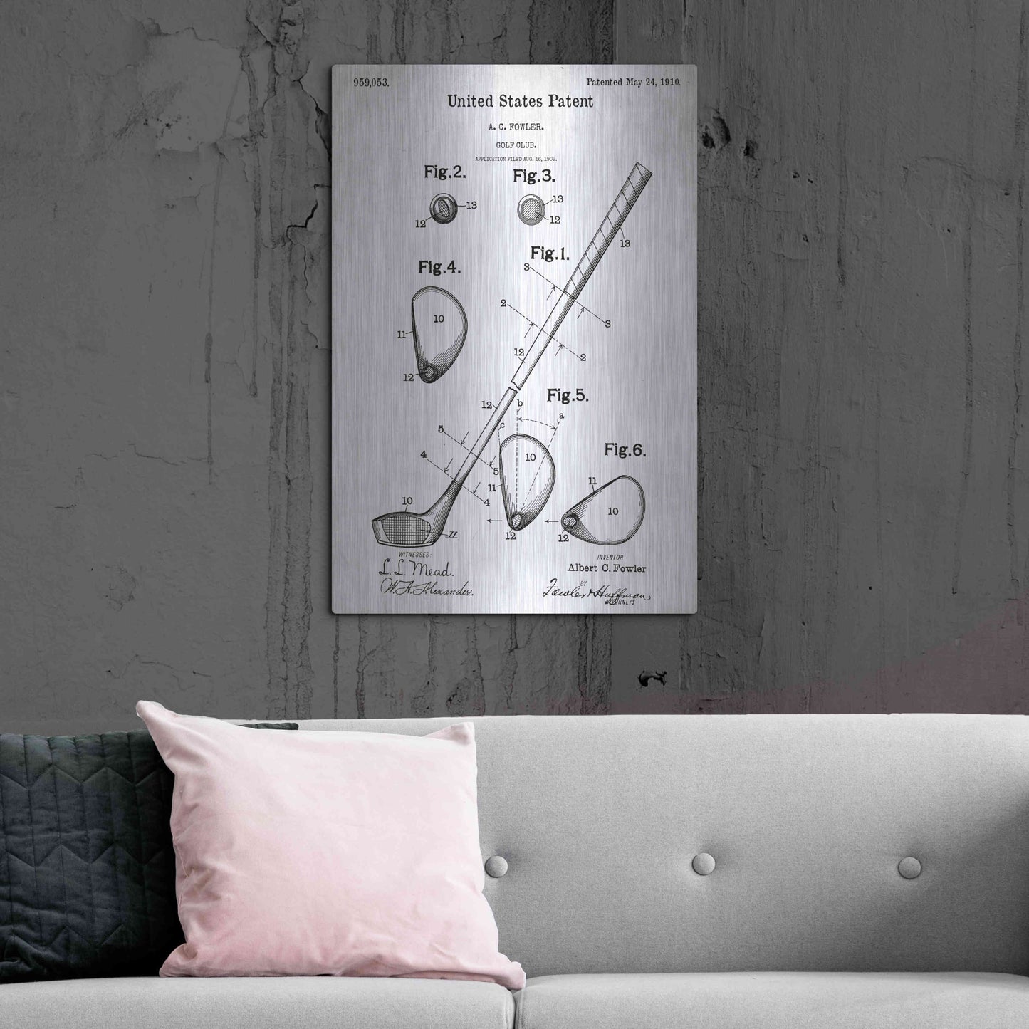 Luxe Metal Art 'Golf Club Vintage Blueprint Patent White' Metal Wall Art,24x36