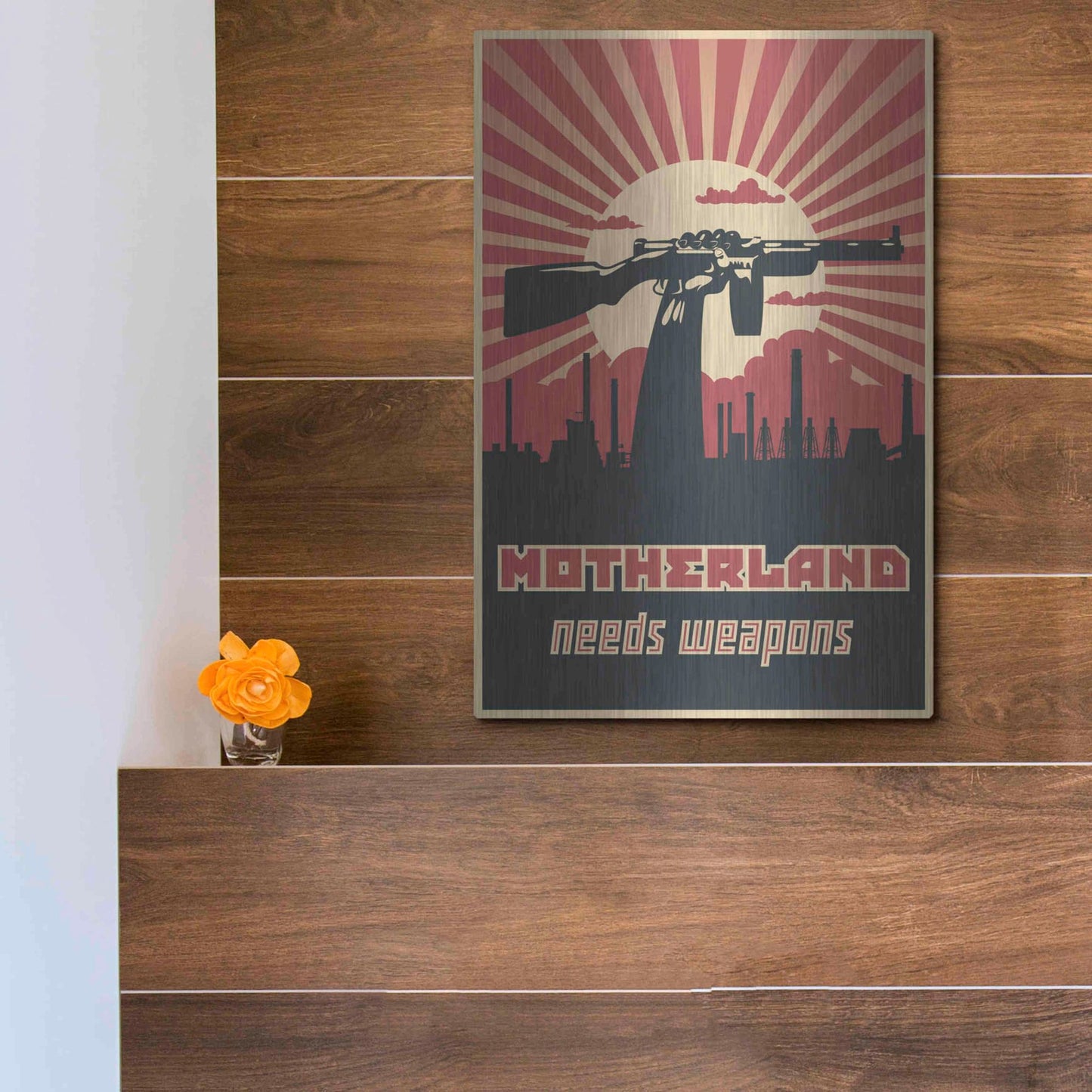 Luxe Metal Art 'Motherland Needs Weapons' Metal Wall Art,12x16