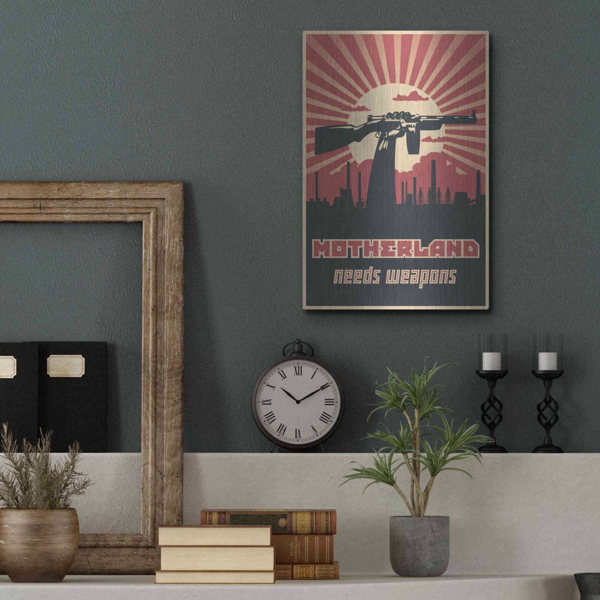 Luxe Metal Art 'Motherland Needs Weapons' Metal Wall Art,12x16