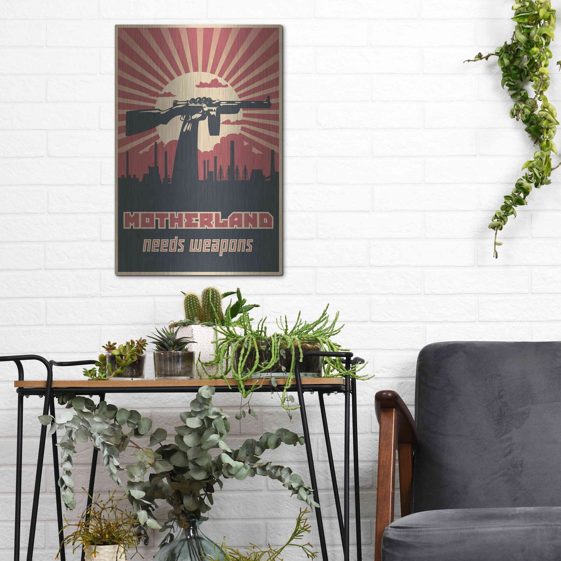 Luxe Metal Art 'Motherland Needs Weapons' Metal Wall Art,12x16